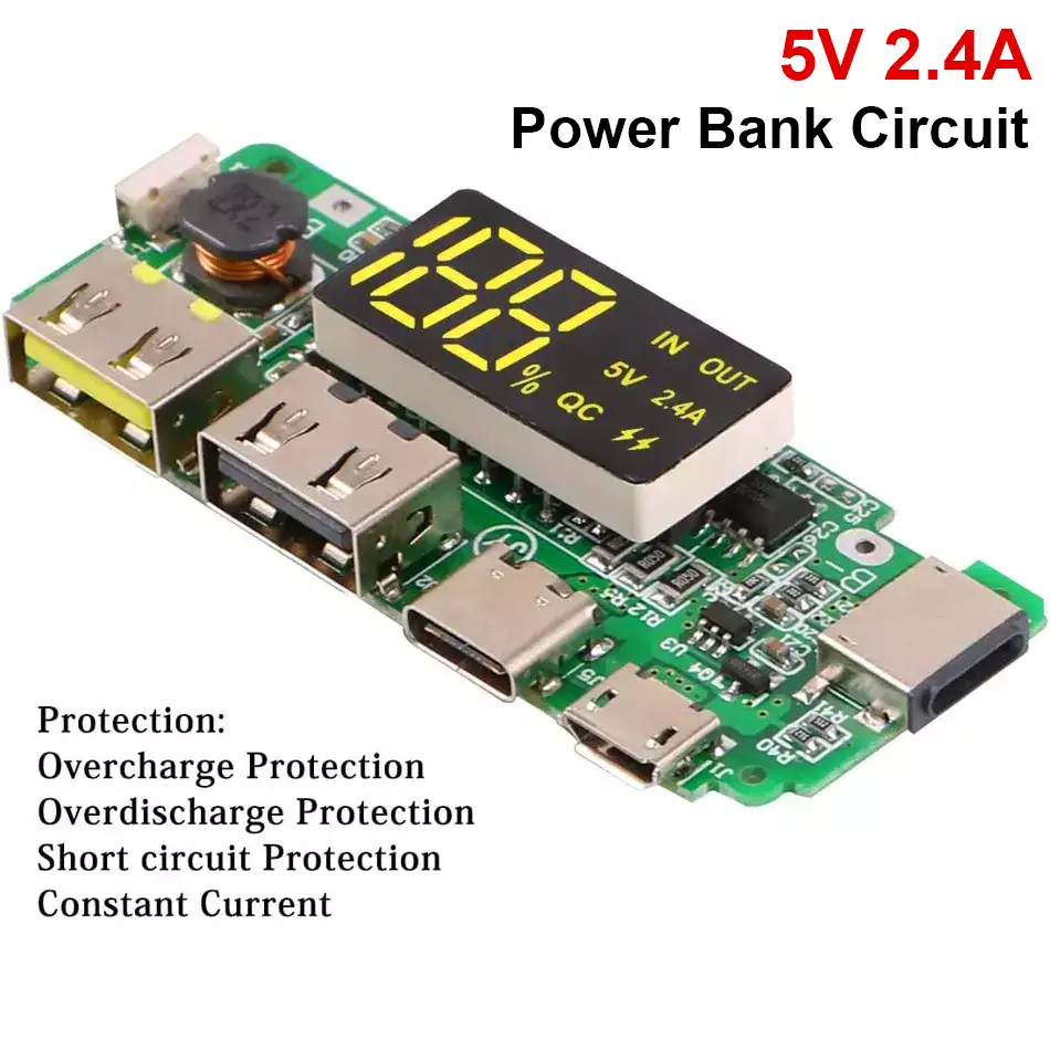 Dual USB 5V 2.4A Power Bank Circuit Total 5 Ports