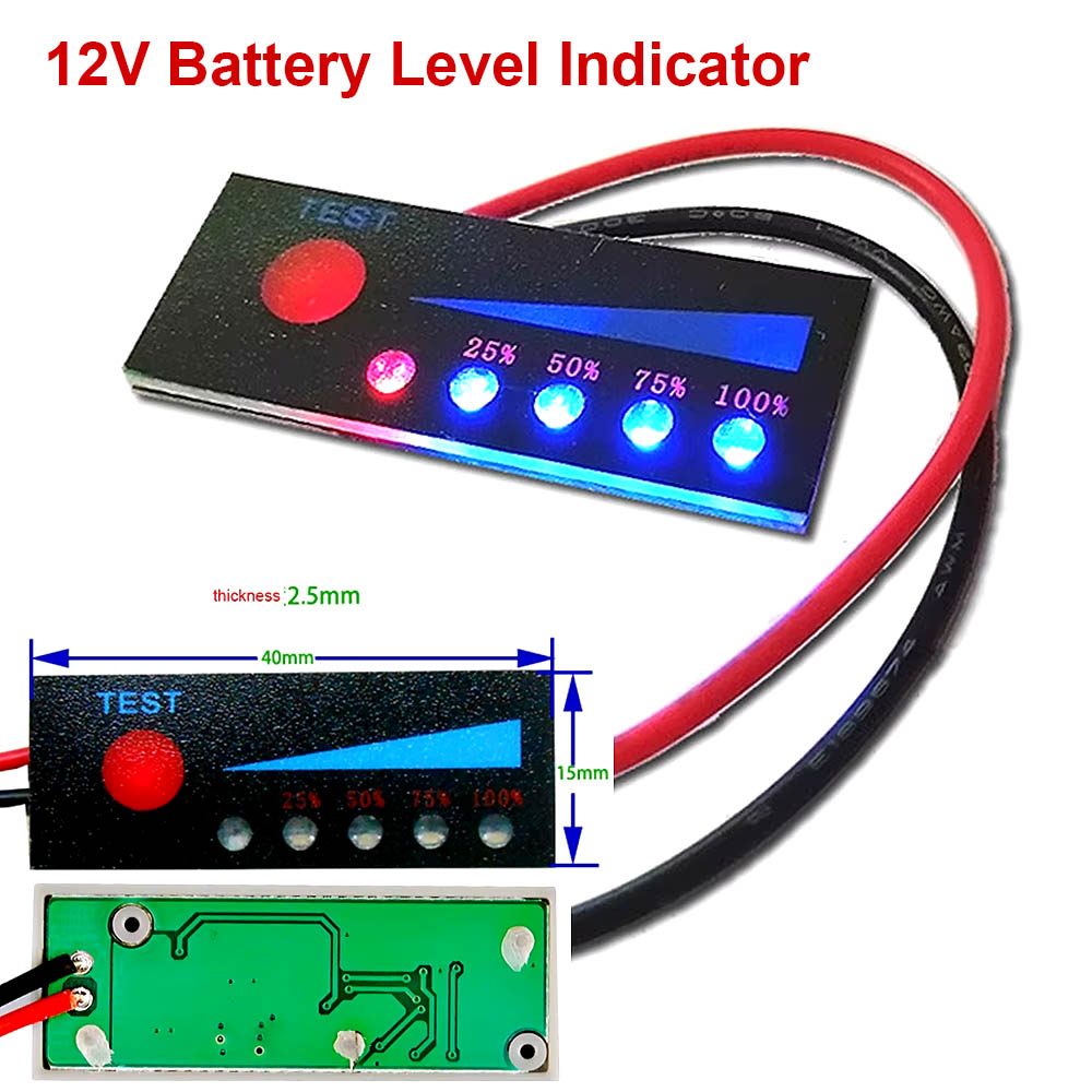 12V Lithium Lead-Acid Li-Po Battery Capacity Indicator with Under voltage Prompt and single Button