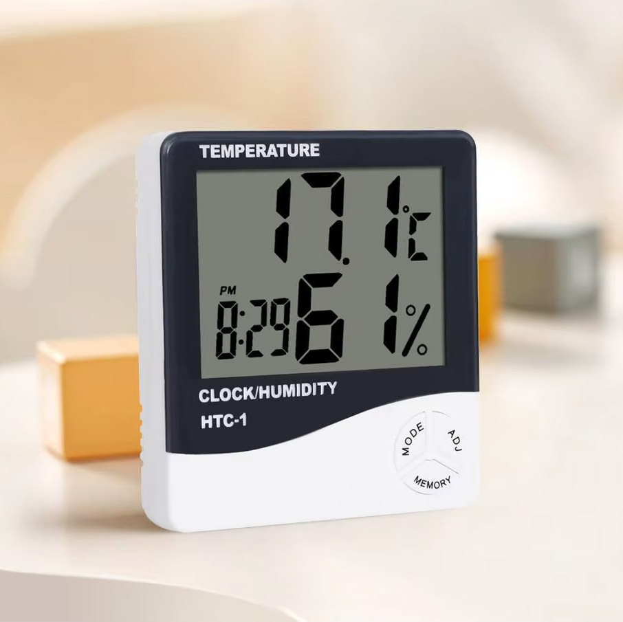 Digital Indoor Thermometer Hygrometer HTC-1 AAA Battery Operated Temperature Humidity Meter Clock