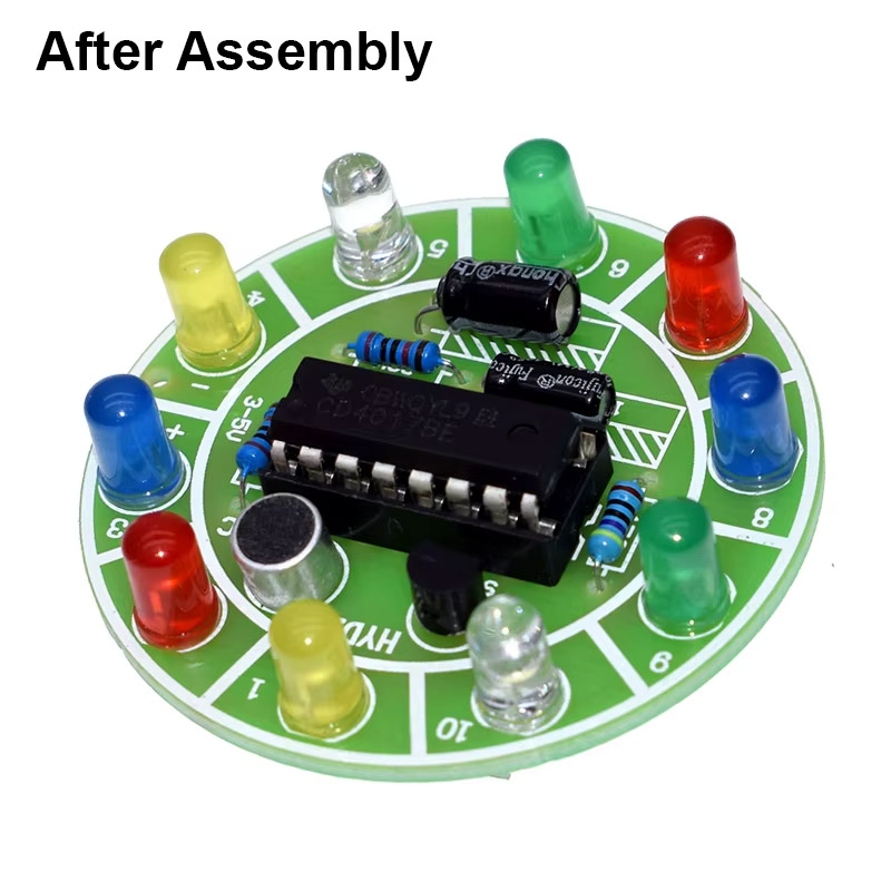 CD4017 Colorful Voice Control Rotating LED Light DIY Kit PCB Parts Solder Practice