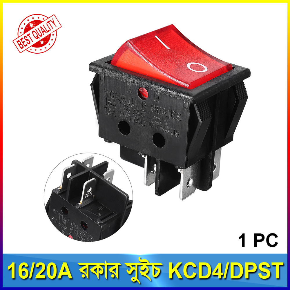 High Load KCD4 Rocker Switch 16A 250V 4 Pin Black-Red