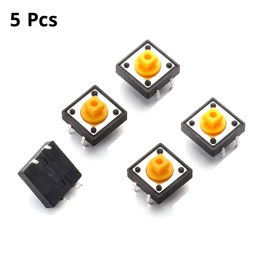 5 Pcs Tactile Push Switch 12*12*7.3mm Button Black Yellow B3F-4055