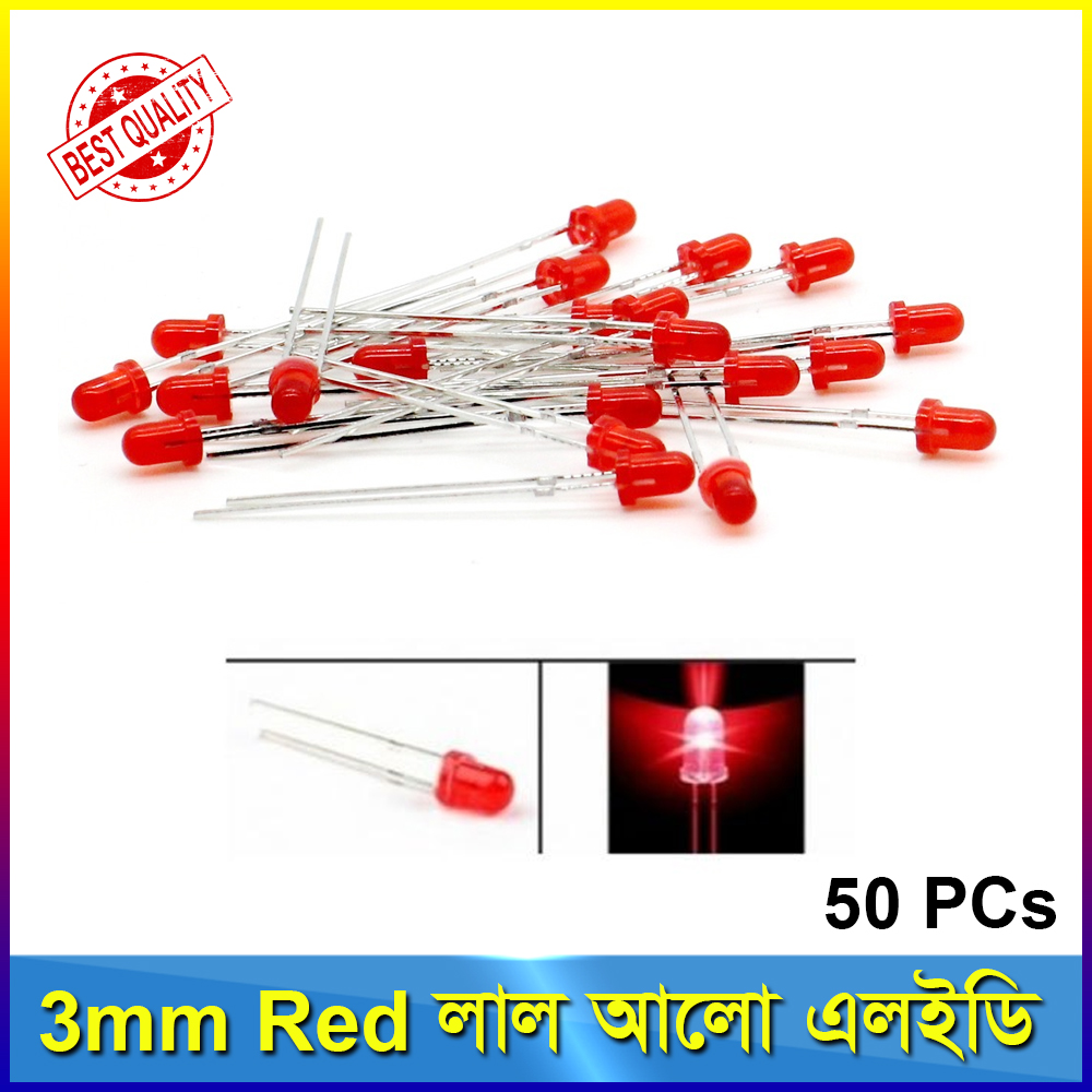 RED Led 3mm 2.1V-20mA-50Pcs