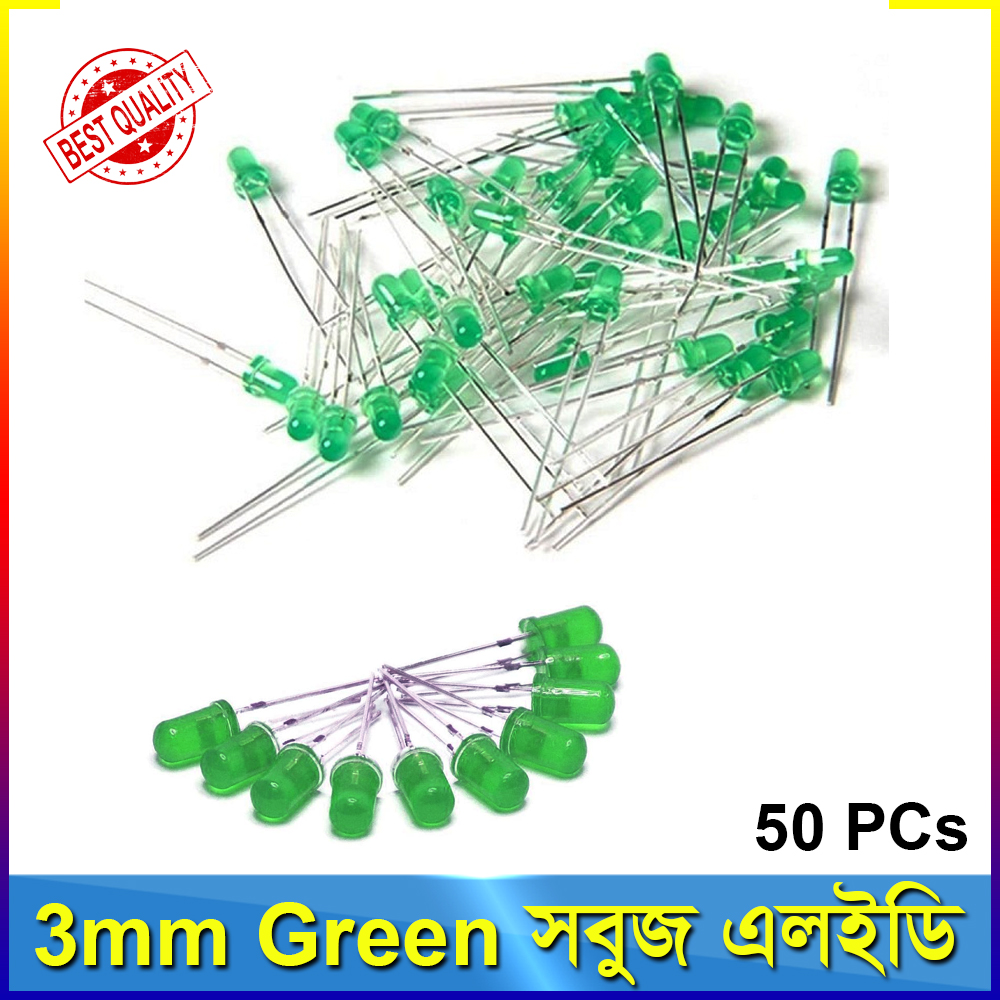 Green Led 3mm 2.1V-20mA-50Pcs