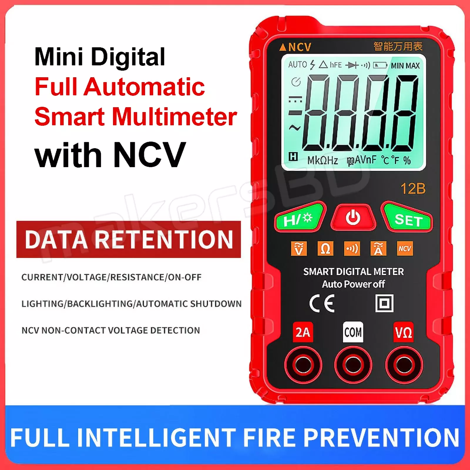 Full Automatic Smart Mini Digital Multimeter AC/DC Electrical Instruments Tester 12B NCV