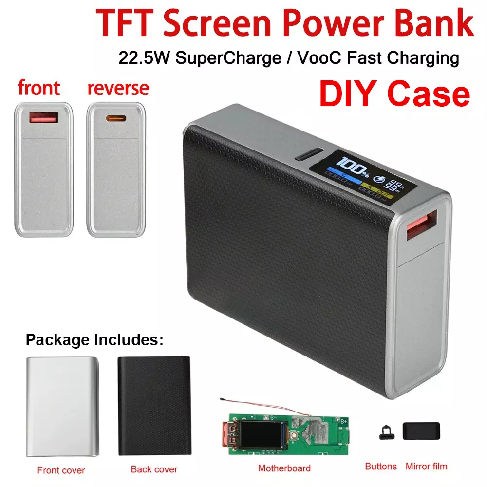 DIY Power Bank Case TFT Colour Display Fast Charging 22W for 21700 Battery