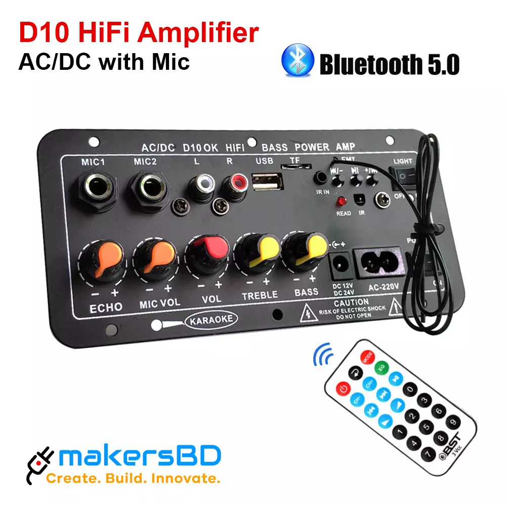 D10 HiFi Digital Power Amplifier Board 30-120W Bluetooth 5.0 Dual Microphone for Subwoofer and Karaoke