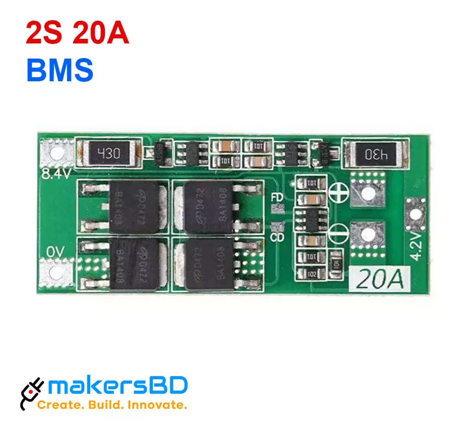 2S 20A 7.4V 8.4V 18650 Lithium Battery Protection Board BMS (Balanced)